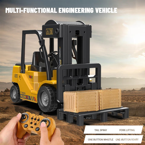 🚧 RC Forklift & Crane Truck – 11CH Remote Control Engineering Vehicle with Mist Spray, Lights & Sound (1:24 Scale) - alternate view