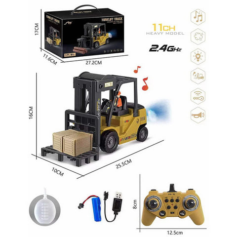 🚧 RC Forklift & Crane Truck – 11CH Remote Control Engineering Vehicle with Mist Spray, Lights & Sound (1:24 Scale)