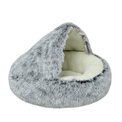 2-in-1 Plush Donut Pet Bed for Cats & Small Dogs – Warm Nest House with Hooded Cover - Thumbnail 9