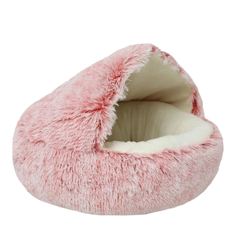 2-in-1 Plush Donut Pet Bed for Cats & Small Dogs – Warm Nest House with Hooded Cover - Zoomed Image 8
