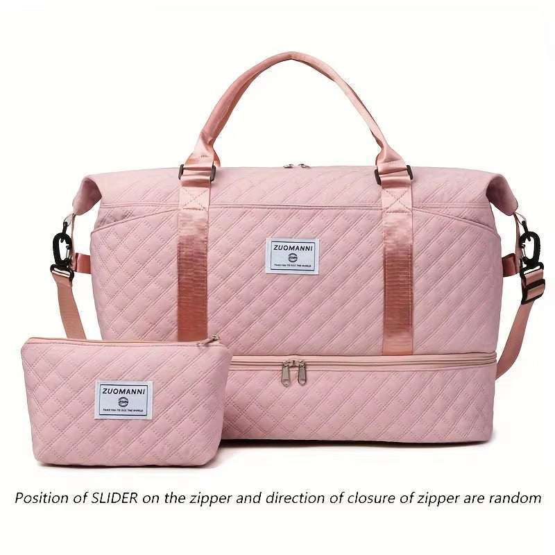 2Pcs Set Large Capacity Travel Duffel Bag with Shoe Compartment and Cosmetic Pouch - Zoomed Image 11