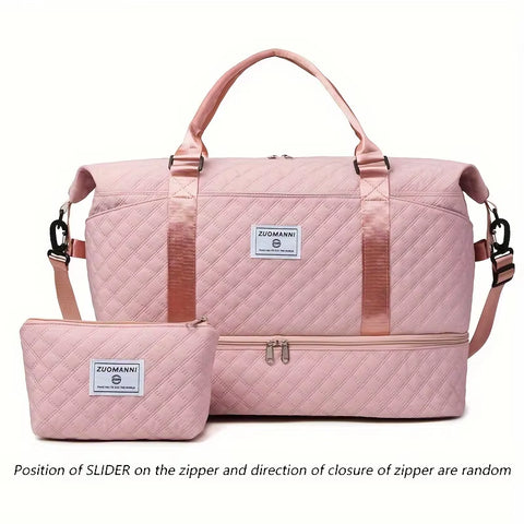 2Pcs Set Large Capacity Travel Duffel Bag with Shoe Compartment and Cosmetic Pouch - Image 11