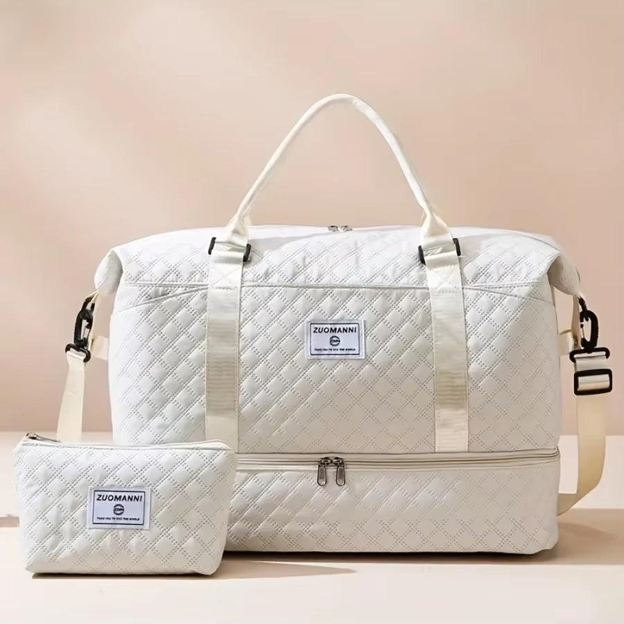 2Pcs Set Large Capacity Travel Duffel Bag with Shoe Compartment and Cosmetic Pouch - Zoomed Image 3