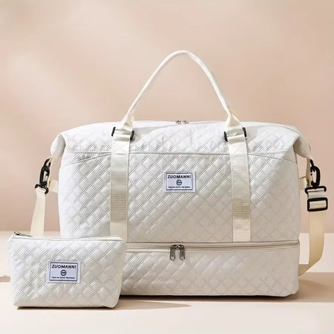 2Pcs Set Large Capacity Travel Duffel Bag with Shoe Compartment and Cosmetic Pouch - Image 3