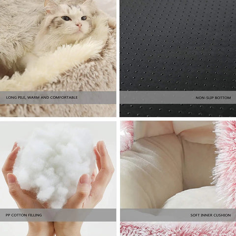 2-in-1 Plush Donut Pet Bed for Cats & Small Dogs – Warm Nest House with Hooded Cover - Image 4