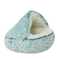 2-in-1 Plush Donut Pet Bed for Cats & Small Dogs – Warm Nest House with Hooded Cover - Thumbnail 13