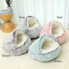 2-in-1 Plush Donut Pet Bed for Cats & Small Dogs – Warm Nest House with Hooded Cover - Thumbnail 3