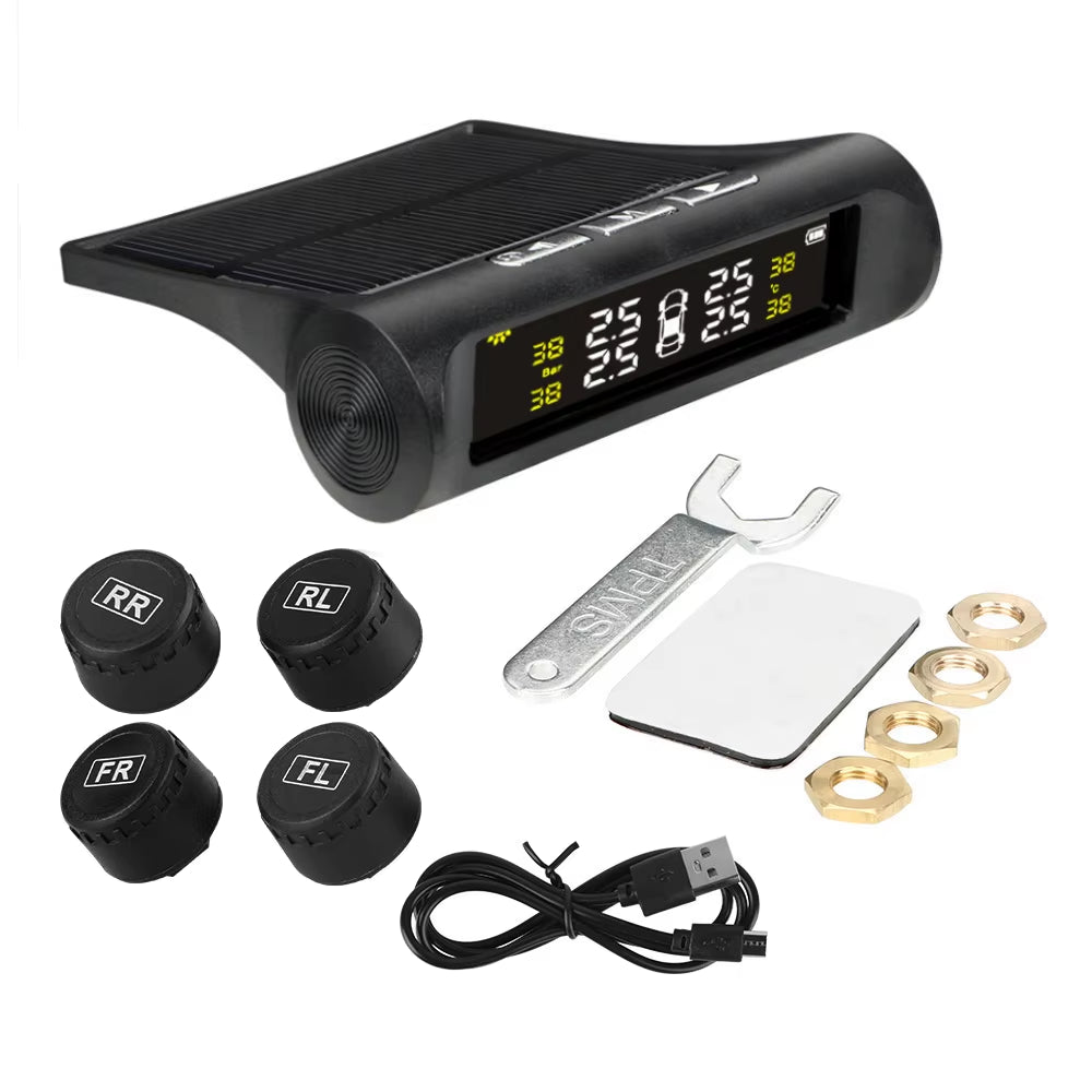 🚘 Car TPMS Tyre Pressure Monitoring System – Solar Powered, Wireless, Digital LCD Display - Zoomed Image 1