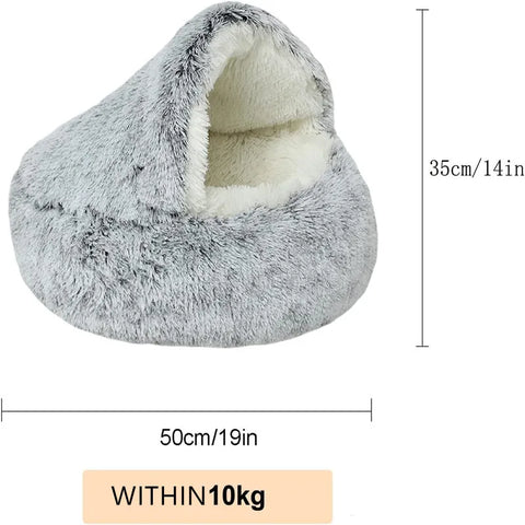 2-in-1 Plush Donut Pet Bed for Cats & Small Dogs – Warm Nest House with Hooded Cover - Image 5