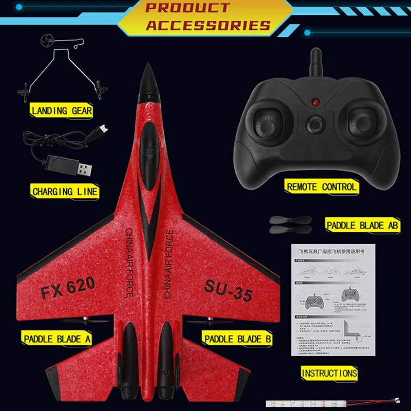 🚀 RC SU-35 Foam Fighter Jet Glider – Remote Control Airplane for Kids - Zoomed Image 7