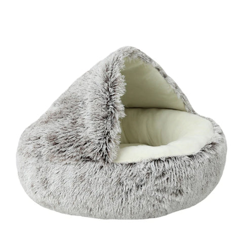 2-in-1 Plush Donut Pet Bed for Cats & Small Dogs – Warm Nest House with Hooded Cover - Image 11