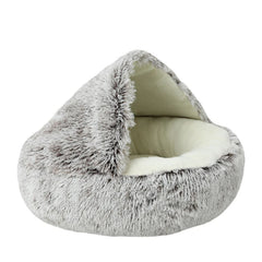 2-in-1 Plush Donut Pet Bed for Cats & Small Dogs – Warm Nest House with Hooded Cover - Thumbnail 11