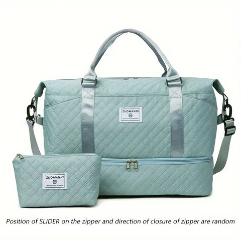 2Pcs Set Large Capacity Travel Duffel Bag with Shoe Compartment and Cosmetic Pouch - Image 1