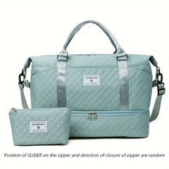 2Pcs Set Large Capacity Travel Duffel Bag with Shoe Compartment and Cosmetic Pouch - Thumbnail 1
