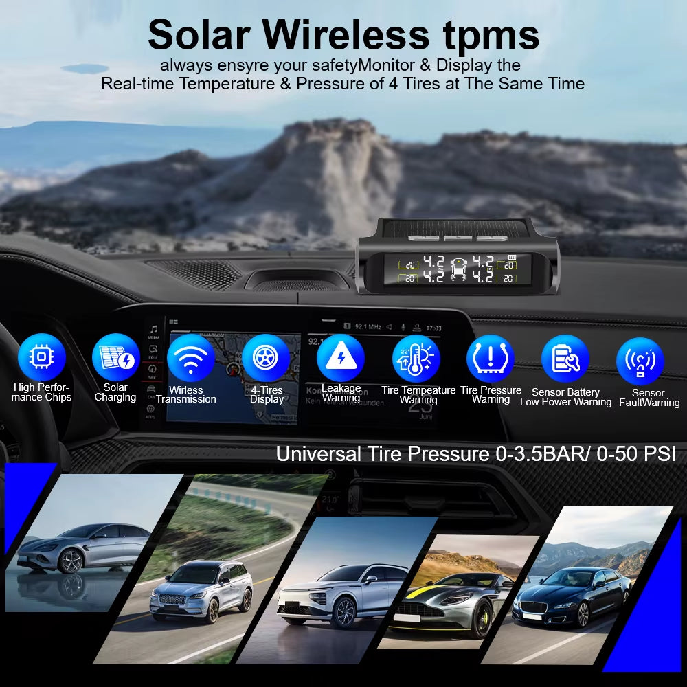 🚘 Car TPMS Tyre Pressure Monitoring System – Solar Powered, Wireless, Digital LCD Display - Zoomed Image 4