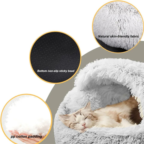 2-in-1 Plush Donut Pet Bed for Cats & Small Dogs – Warm Nest House with Hooded Cover - Image 7