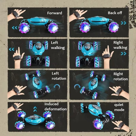 4WD Gesture-Controlled Stunt Drift Car with LED Lights – Twist & Transform RC Toy for Kids - Image 7