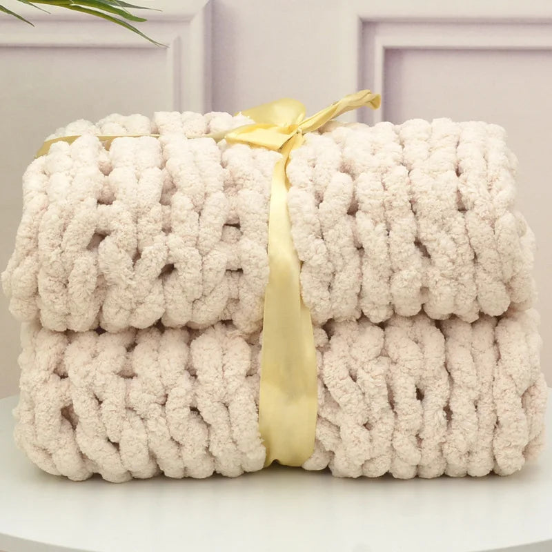 Handmade Chunky Chenille Knitted Blanket – Thick, Cozy, and Stylish Sofa Throw - Zoomed Image 10