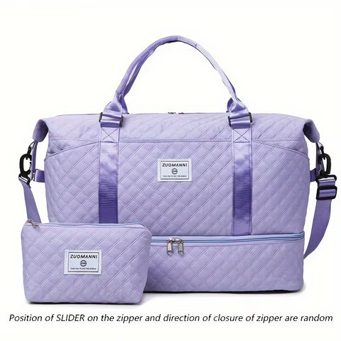 2Pcs Set Large Capacity Travel Duffel Bag with Shoe Compartment and Cosmetic Pouch - Image 10