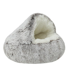 2-in-1 Plush Donut Pet Bed for Cats & Small Dogs – Warm Nest House with Hooded Cover - Thumbnail 14