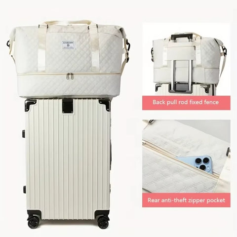 2Pcs Set Large Capacity Travel Duffel Bag with Shoe Compartment and Cosmetic Pouch - Image 7