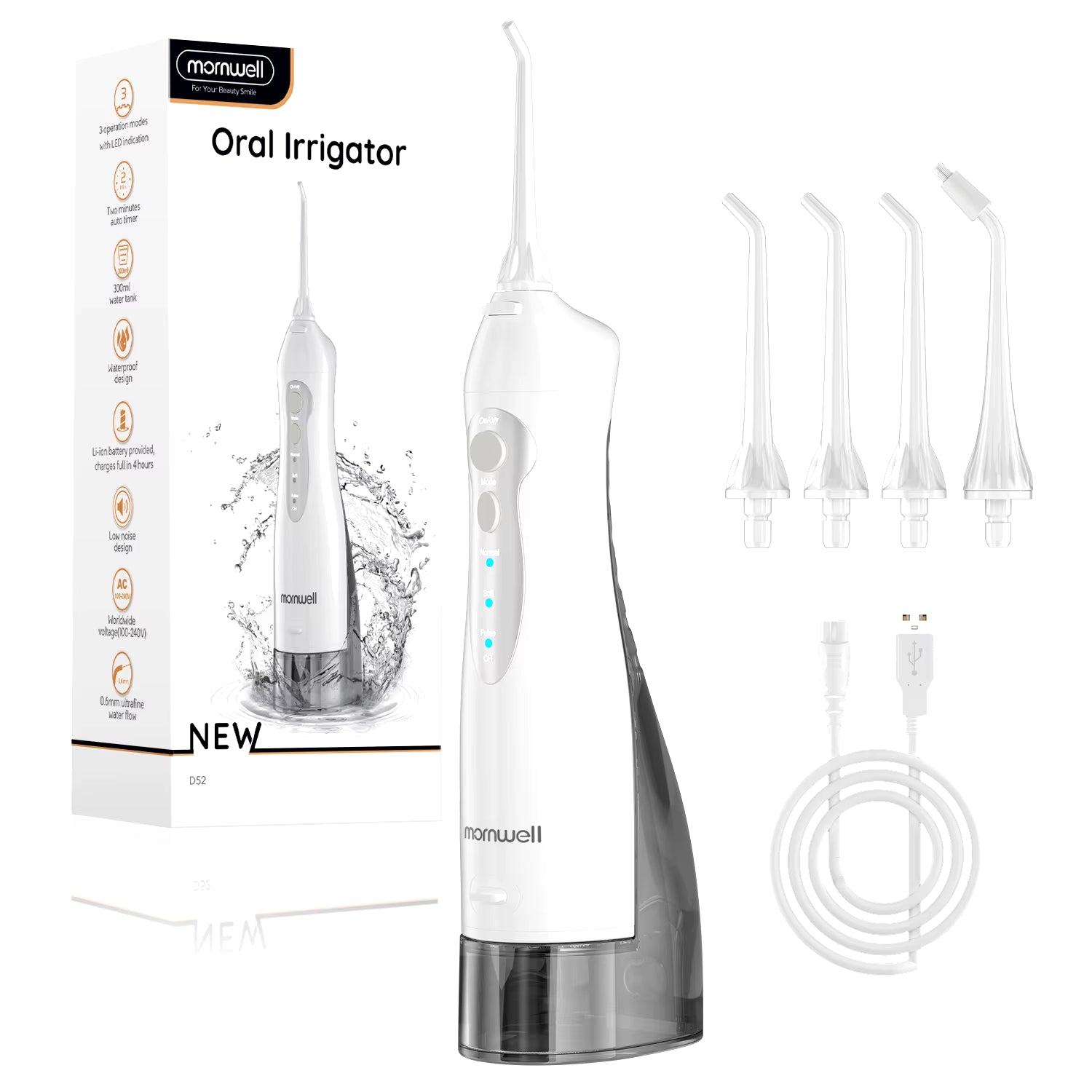 🦷 Oral Irrigator D52 – Rechargeable Water Flosser for Teeth Cleaning (300ML, 3 Modes) - Zoomed Image 1