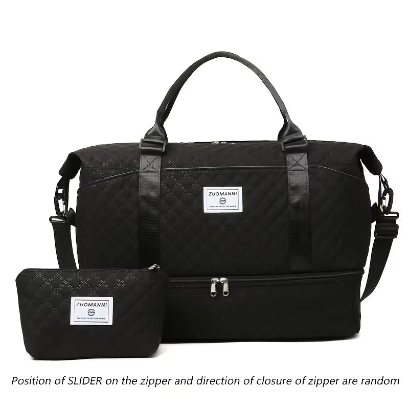 2Pcs Set Large Capacity Travel Duffel Bag with Shoe Compartment and Cosmetic Pouch - Zoomed Image 9