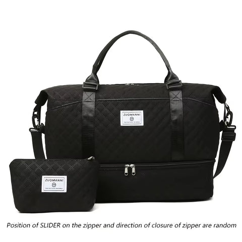 2Pcs Set Large Capacity Travel Duffel Bag with Shoe Compartment and Cosmetic Pouch - Image 9