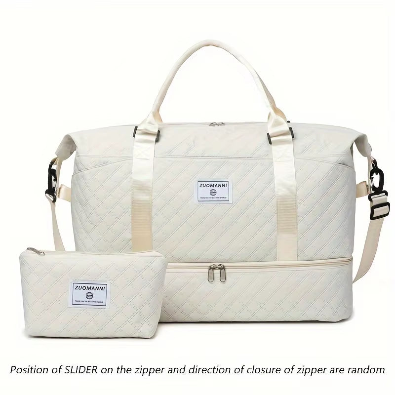 2Pcs Set Large Capacity Travel Duffel Bag with Shoe Compartment and Cosmetic Pouch - Zoomed Image 12