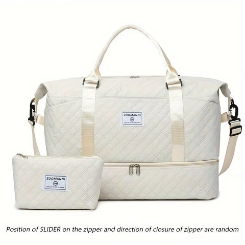 2Pcs Set Large Capacity Travel Duffel Bag with Shoe Compartment and Cosmetic Pouch - Image 12